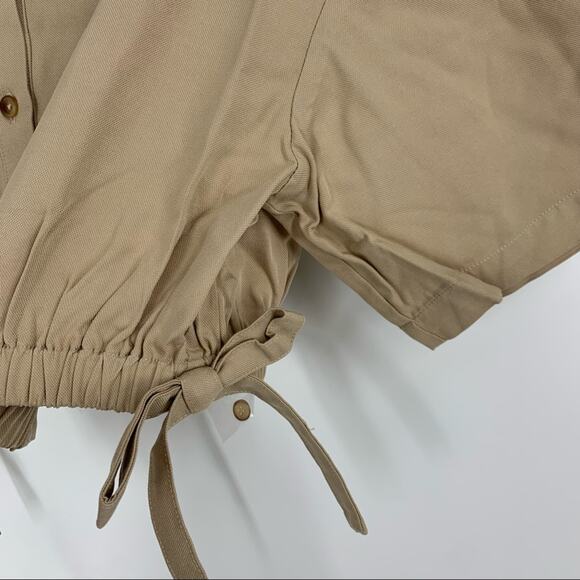 Billie the Label Imogene Crop Top Linen Blend Khaki Medium Collar Button Tencel - Picture 4 of 9